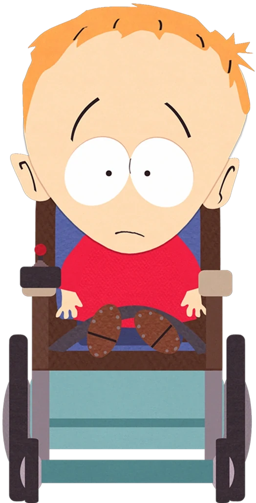 Timmy Burch with orange hair and a red shirt, seated in his wheelchair